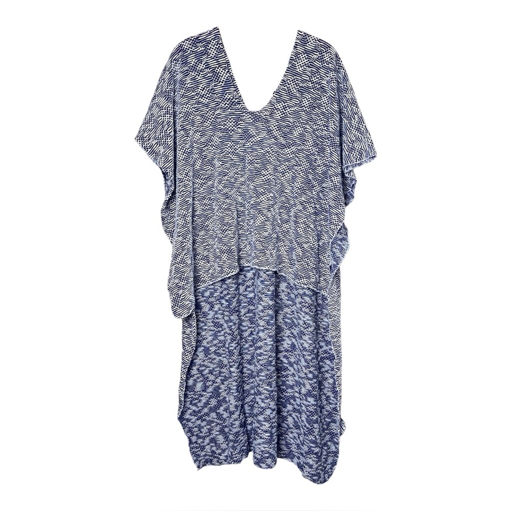 Free People Blue Boho Printed Poncho OS Flowy Oversized Tunic